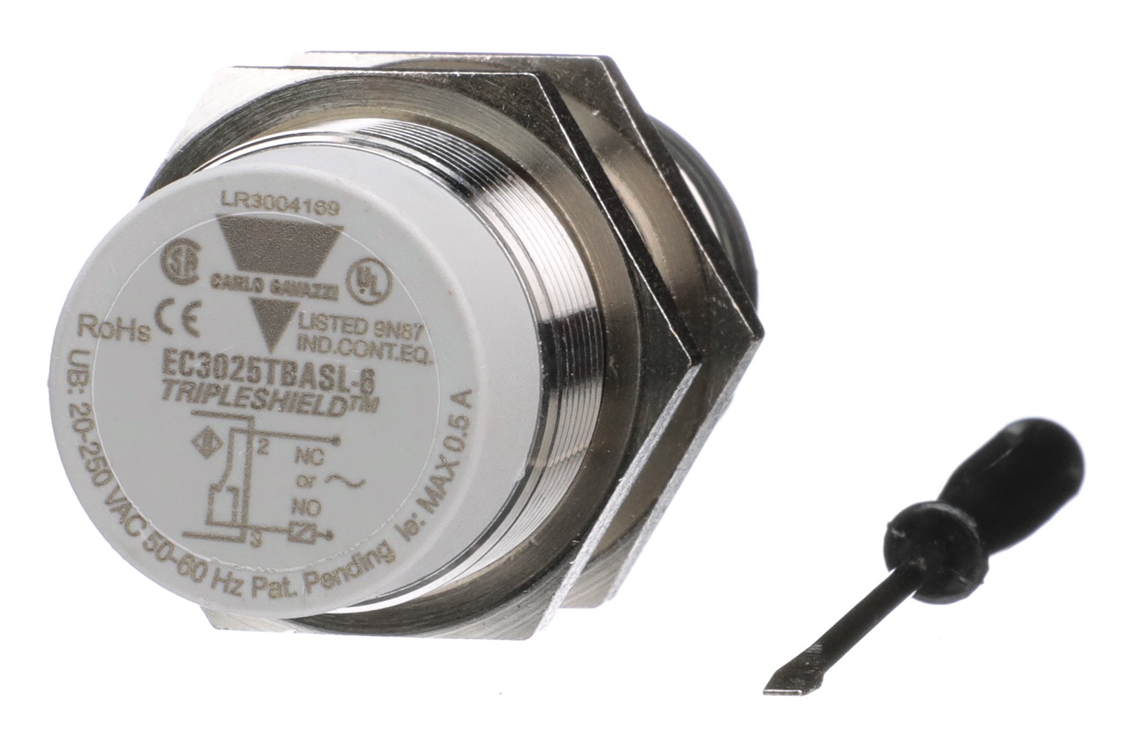 Carlo Gavazzi Capacitive Plastic Barrel Sensor; 25mm; Non-Embeddable; 20-250VAC; 1NO &plus; 1NC; SCR; Connector - M12